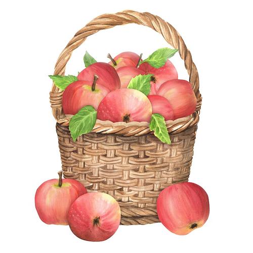 一些苹果和梨混放在一个筐里