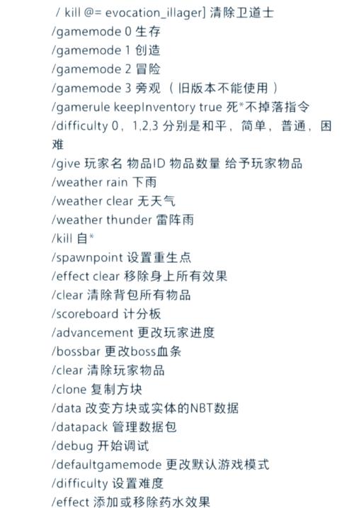 电脑版我的世界指令大全