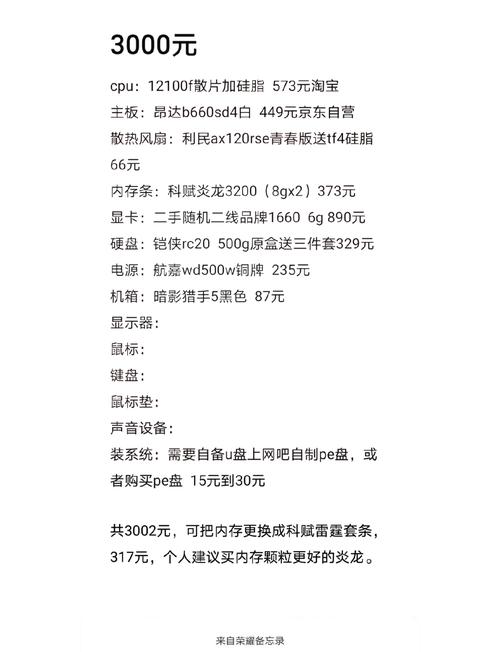 3000元的电脑配置单
